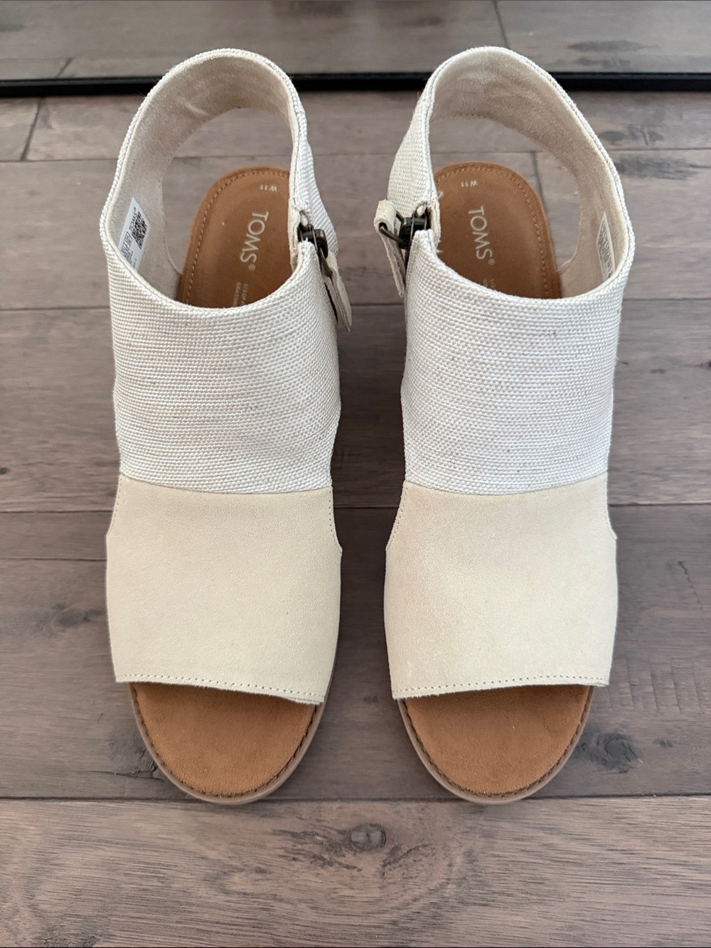 Toms Cream Open-Toe Slingback Wedge Mules